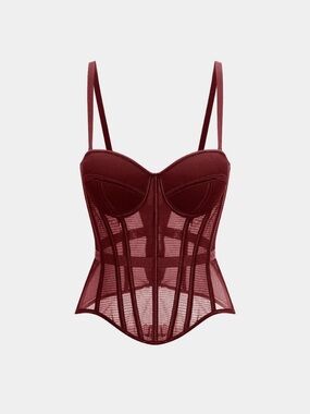 Structured Sheer Bustier Corset in Burgundy - Women Intimates